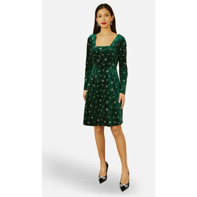 Yumi Starburst Foil Print Skater Dress In Green