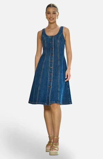 Yumi Stretch Denim Panel Fitted Dress In Blue