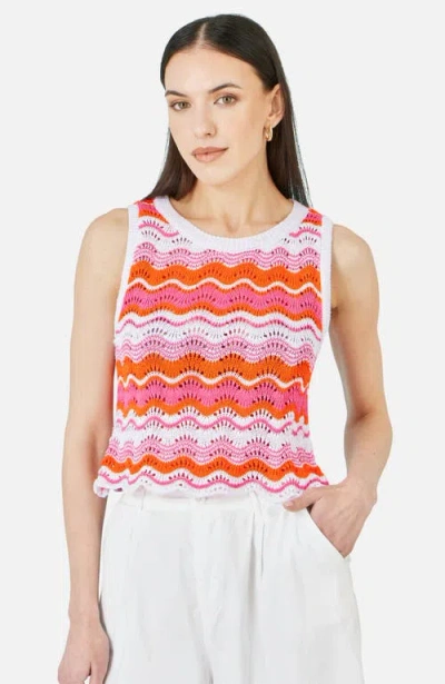 Yumi Stripe Crochet Stripe Vest Top In Multi