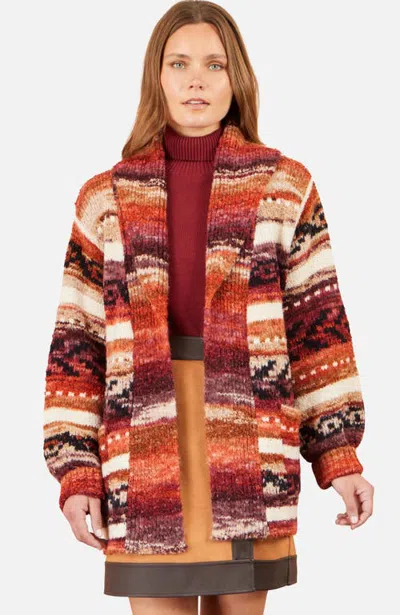 Yumi Stripe Fairisle Soft Wrap Cardigan In Orange
