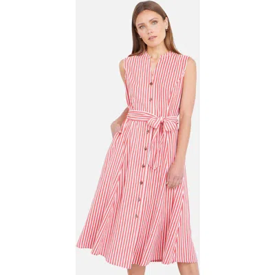 Yumi Stripe Midi Sleeveless Shirt Dress In Pink
