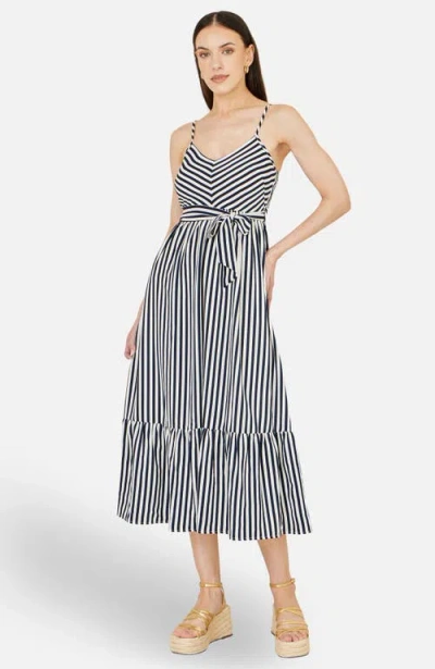 Yumi Stripe Midi Sun Dress In Blue