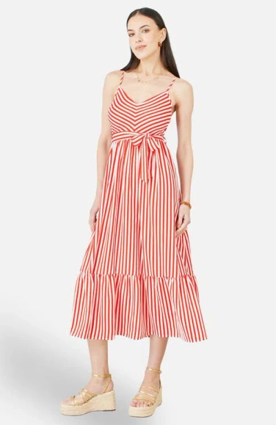 Yumi Stripe Midi Sun Dress In Red
