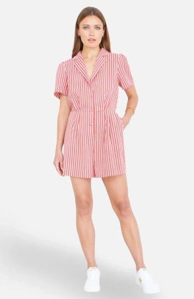 Yumi Stripe Retro Playsuit In Red