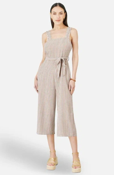 Yumi Stripe Strappy Jumpsuit In Brown