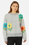 Yumi Striped Relaxed Fit Jumper With Flowers In Multi