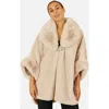 Yumi Textured Faux Fur Lined Cape In Neutral