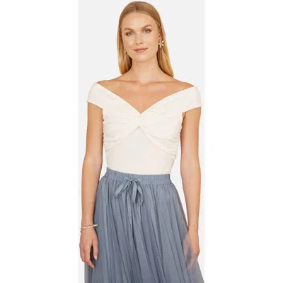 Yumi Twist Front Bardot Off-shoulder Top In White