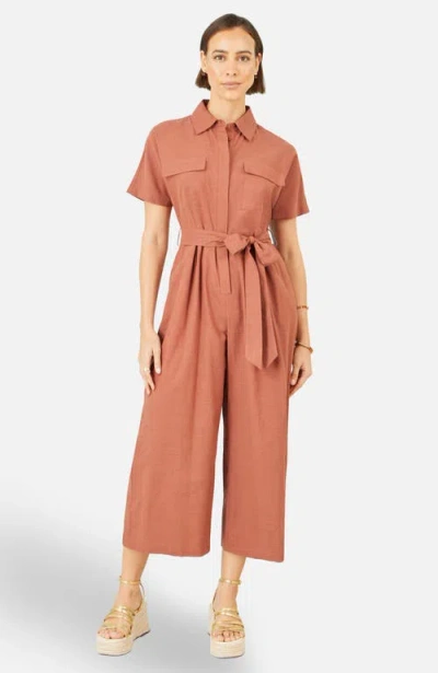 Yumi Utility Relaxed Fit Jumpsuit In Brown