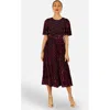 Yumi Velour Spot Midi Skater Dress In Burgundy