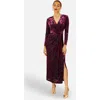 Yumi Velour Stretch Midi Dress In Burgundy
