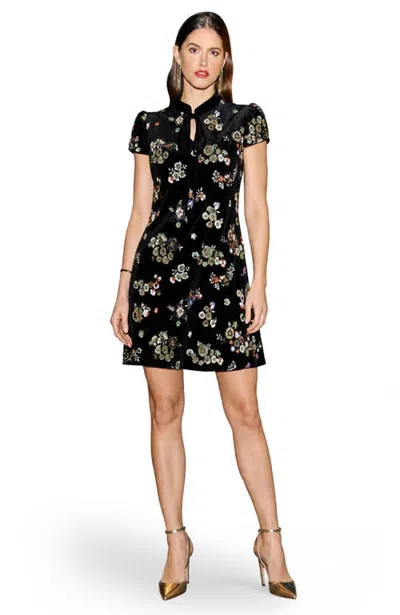 Yumi Velvet Collar Tunic Dress In Black