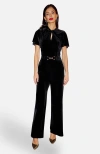 Yumi Velvet Jumpsuit With Buckle Detail In Black