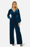 Yumi Velvet Long Sleeve Jumpsuit In Blue