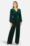 Yumi Velvet Long Sleeve Jumpsuit In Green
