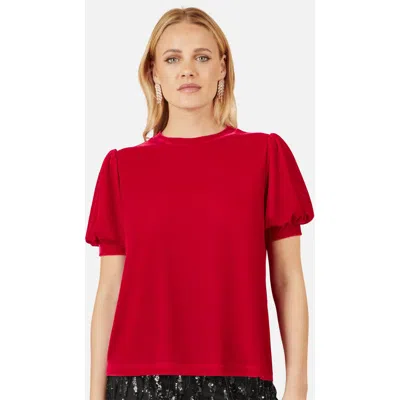 Yumi Velvet Puff Sleeve Top In Red