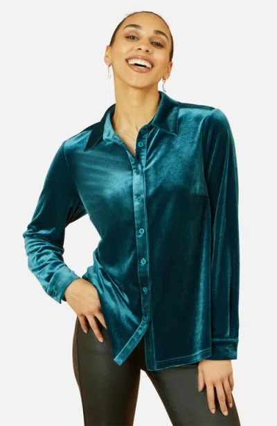 Yumi Velvet Relaxed Fit Shirt In Blue