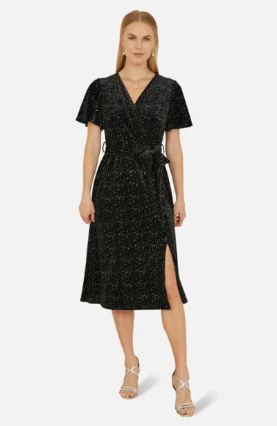 Yumi Velvet Sparkle Wrap Midi Dress In Black