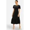 Yumi Velvet Twist Waist Midi Dress In Black