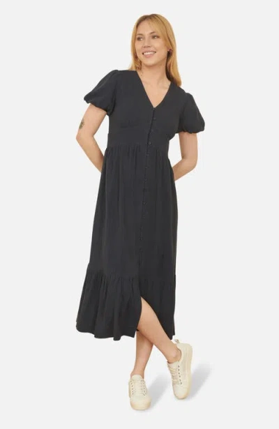Yumi Viscose Button Through Midi Dress In Black