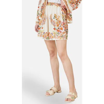 Yumi Viscose Floral Border Shorts In Neutral