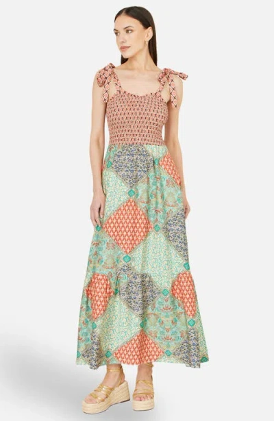Yumi Viscose Patchwork Ruched Maxi Dress In Multi