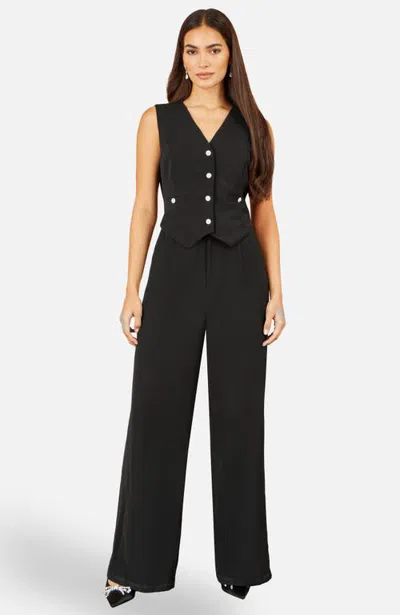 Yumi Waistcoat Style Jumpsuit In Black