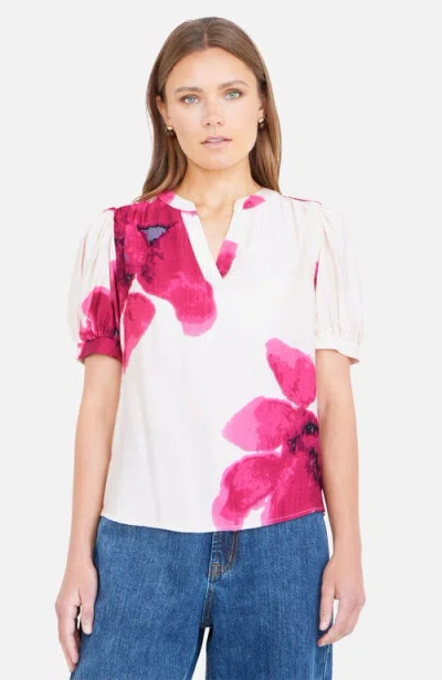 Yumi Watercolour Viscose Floral Top In White