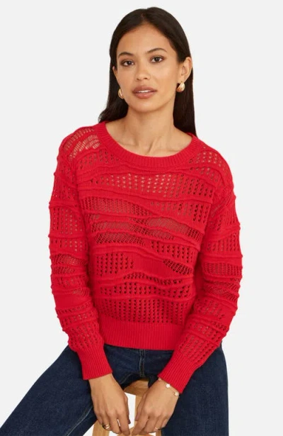 Yumi Wave Pointelle Knitted Jumper In Red