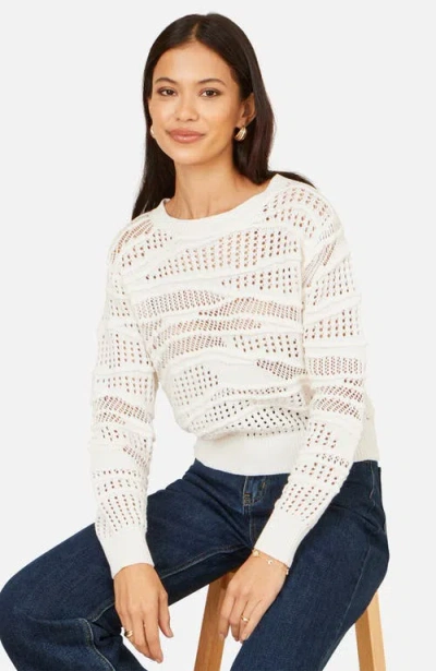 Yumi Wave Pointelle Knitted Jumper In White