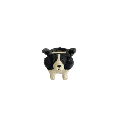 Yumi Weaves Black / White Border Collie Plant Pot And Desk Organiser In Black/white