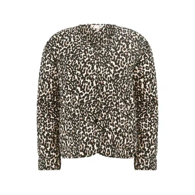Yumi Women's Black  Brown Leopard Print Boxy Jacket