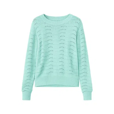 Yumi Women's Blue  Aqua Wave Metallic Thread Relaxed Jumper In Multi