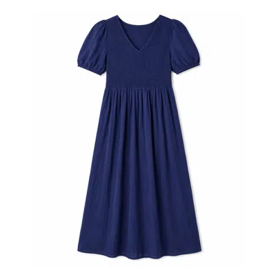 Yumi Women's Blue  Navy Double Cotton Ruched Midi Dress