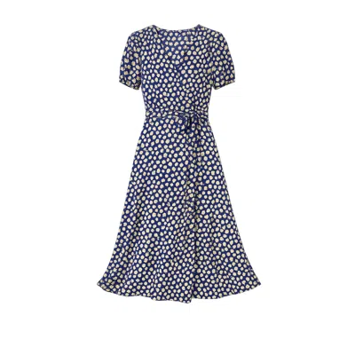 Yumi Women's Blue  Navy Floral Midi Shirt Dress