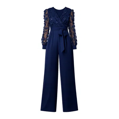 Yumi Women's Blue  Navy Flower Applique Jumpsuit