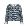 Yumi Women's Blue  Navy Ikat Reversible Cotton Quilted Jacket