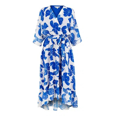 Yumi Women's Blue  Navy Kimono Sleeves Midi Dip Hem Wrap Midi Dress