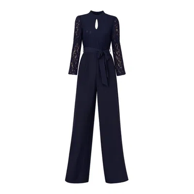 Yumi Women's Blue  Navy Lace Applique Jumpsuit