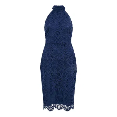 Yumi Women's Blue  Navy Lace Halter Neck Dress