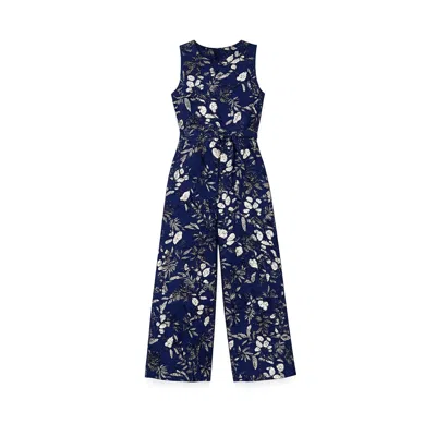 Yumi Women's Blue  Navy Leaf Culotte Jumpsuit