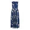 Yumi Women's Blue  Navy Mesh Embroidered Maxi Dress