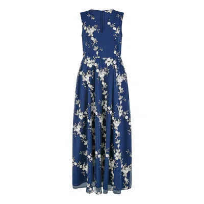 Yumi Women's Blue  Navy Mesh Embroidered Maxi Dress