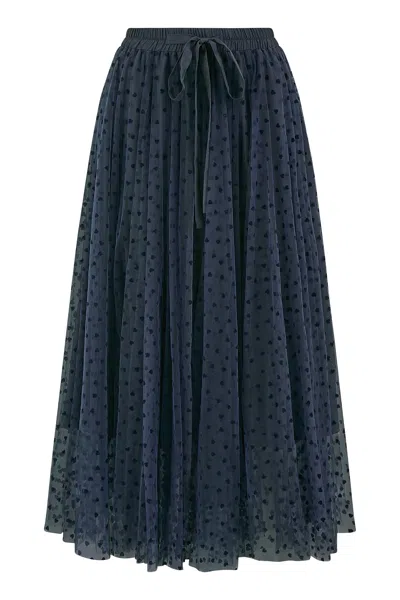 Yumi Women's Blue  Navy Mesh Heart Print Tulle Skirt