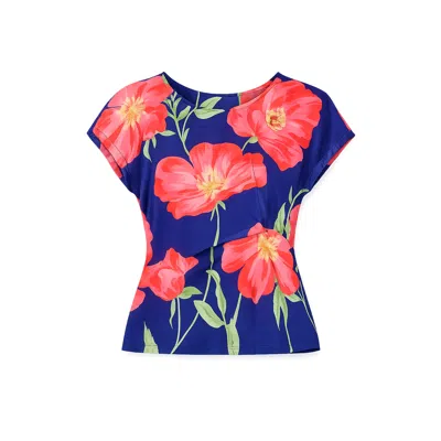 Yumi Women's Blue  Navy Poppy Mesh Top In Multi