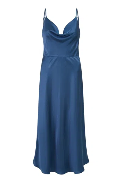 Yumi Women's Blue  Navy Satin Cowl Neck Midi Slip Dress