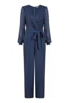 Yumi Women's Blue  Navy Sequin Jumpsuit With Long Sleeves
