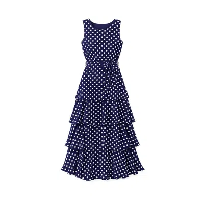 Yumi Women's Blue  Navy Spot Tiered Midi Dress