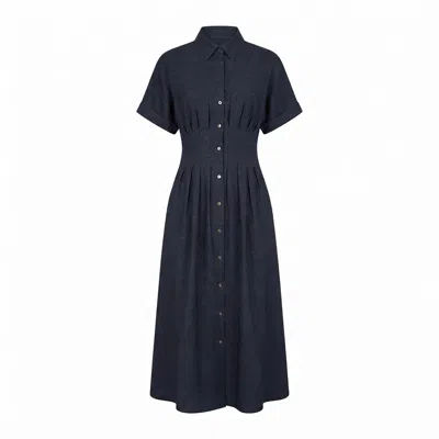 Yumi Women's Blue  Navy Stretch Midi Shirt Dress