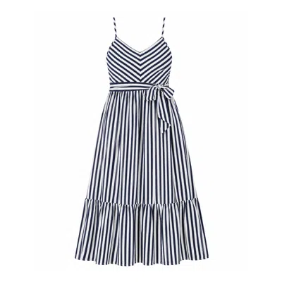 Yumi Women's Blue  Navy Stripe Midi Sun Dress